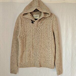 ABERCROMBIE & FITCH Hooded Cable-knit Wool-blend Sweater Oatmeal Preppy Size XL